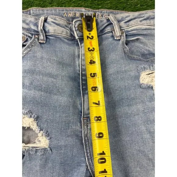 AE Next Level Ripped Super High-Waist Flare Jeans Women's 12 Blue Denim Stretch - Picture 15 of 16